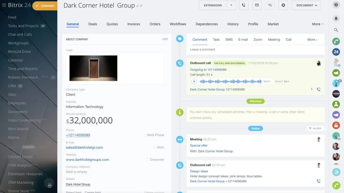 contact management system example: bitrix24‘s contact management system interface example