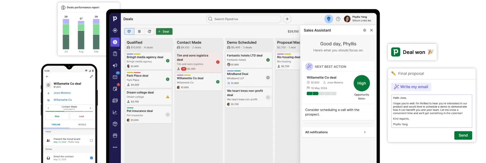 contact management system example: a screenshot of pipedrive's contact management system