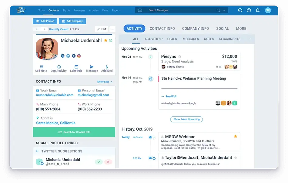 contact management system example: nimble crm interface