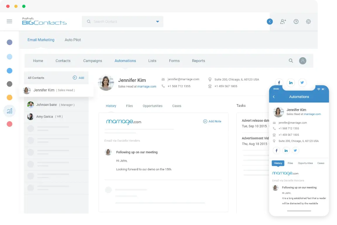 contact management system example: bigcontacts’ crm dashboard