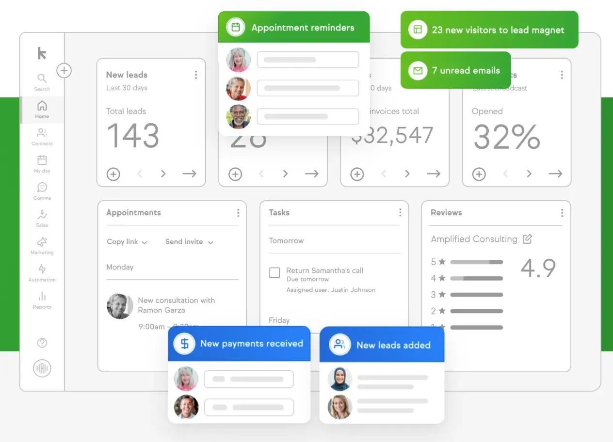 contact management system example: a screenshot of keap's ui