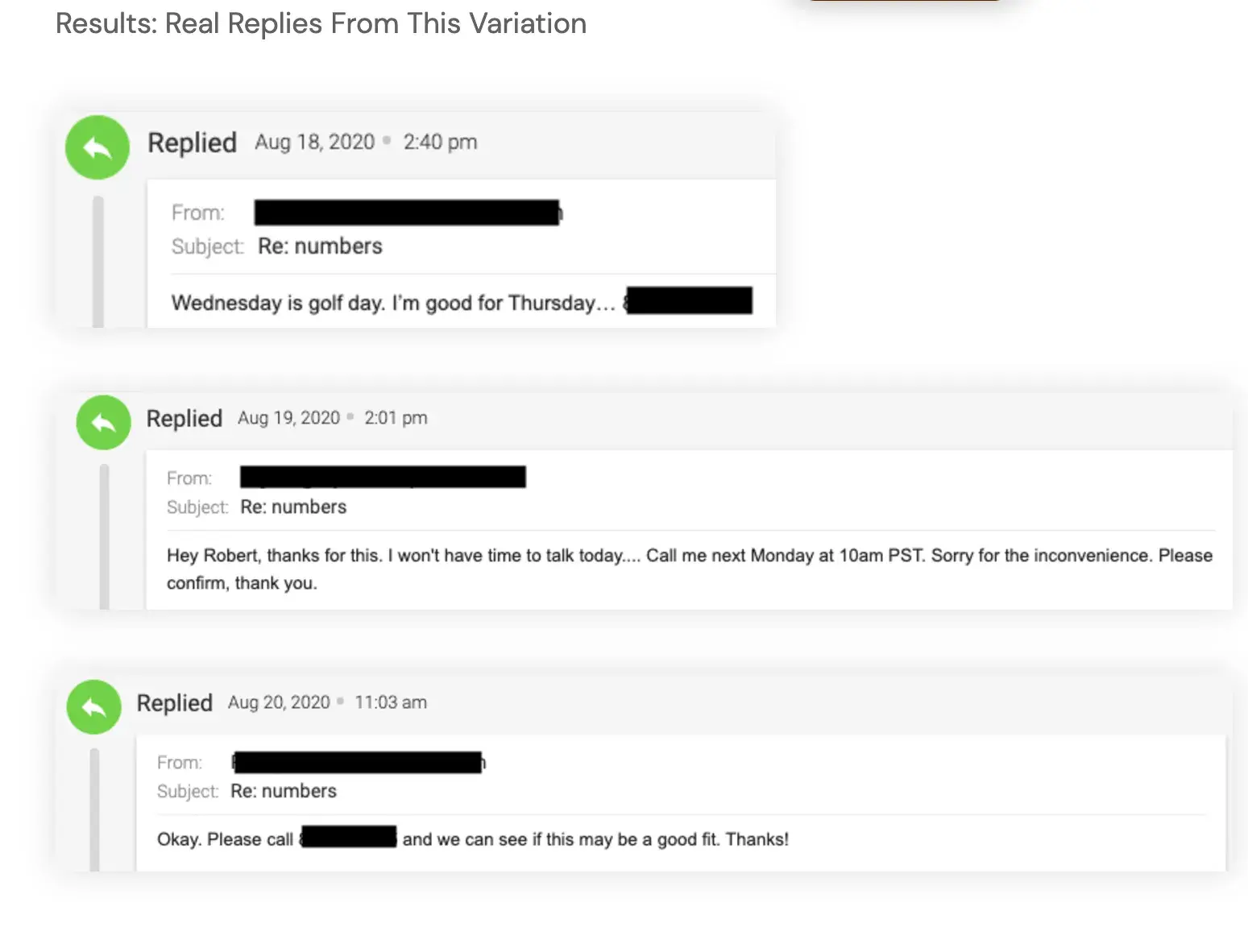 results – replies after changing email strategy