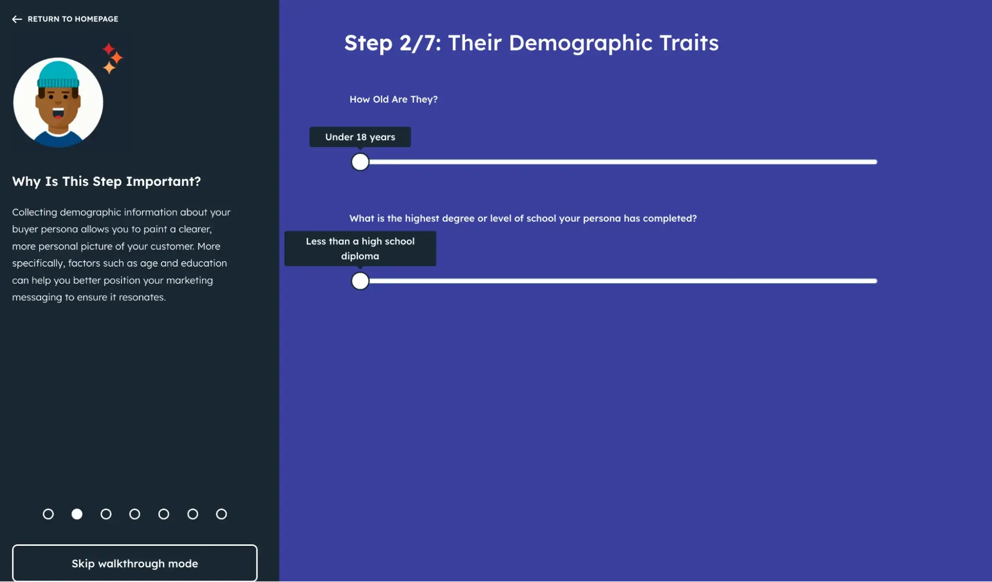 create your target persona with helpful prompts in make my persona by hubspot