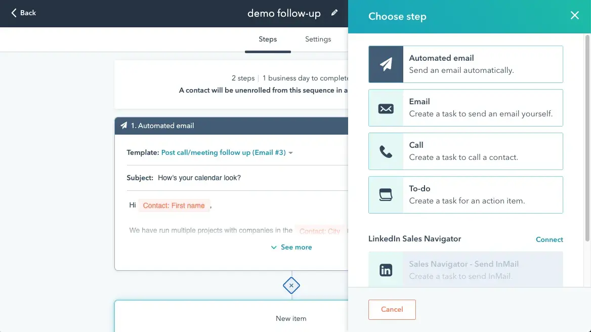 hubspot sales hub automated follow ups