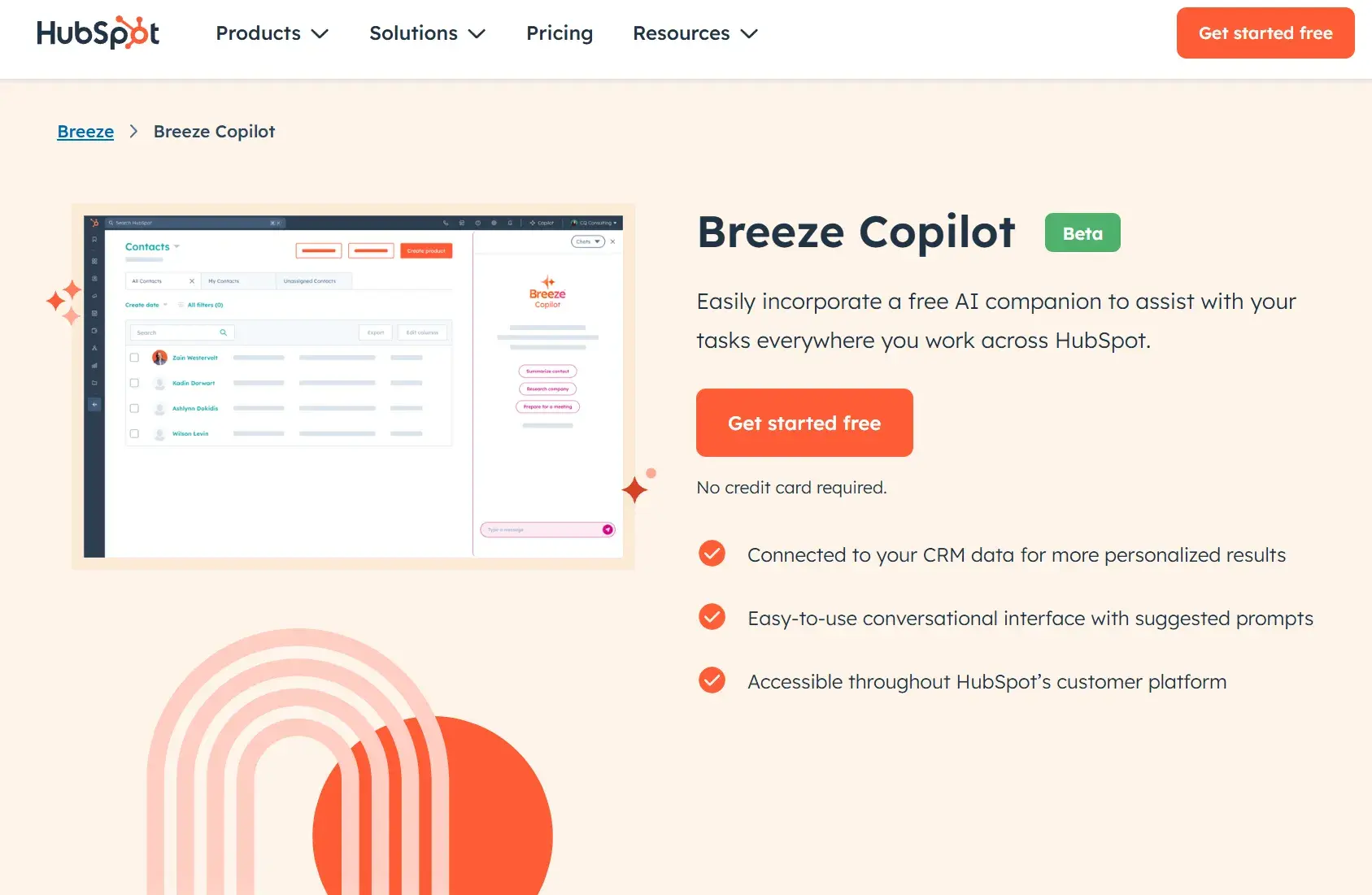 screenshot from hubspot’s breeze copilot, a model-based reflex agent.