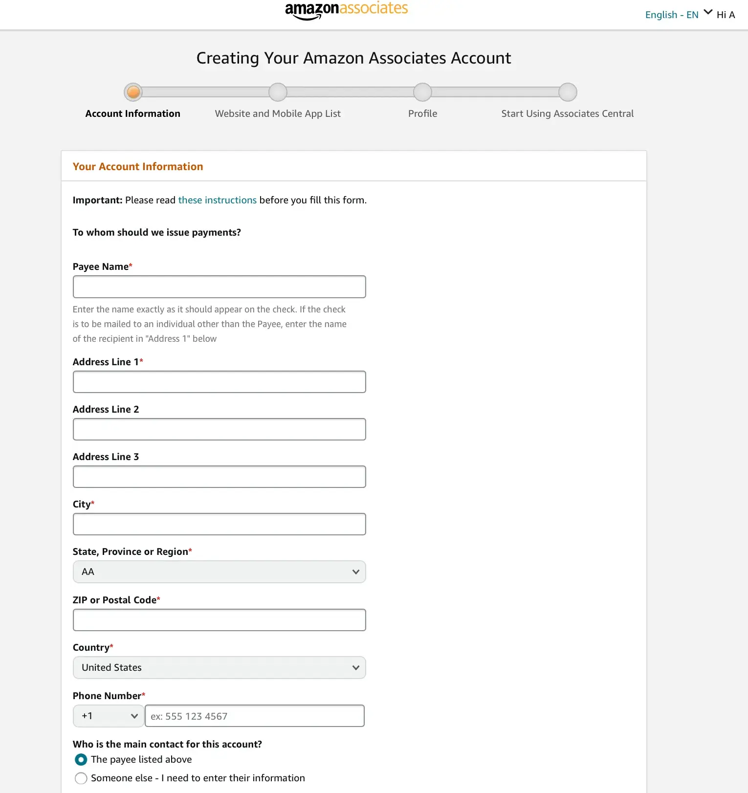 tab to enter your amazon associates account information, how to become an amazon affiliate