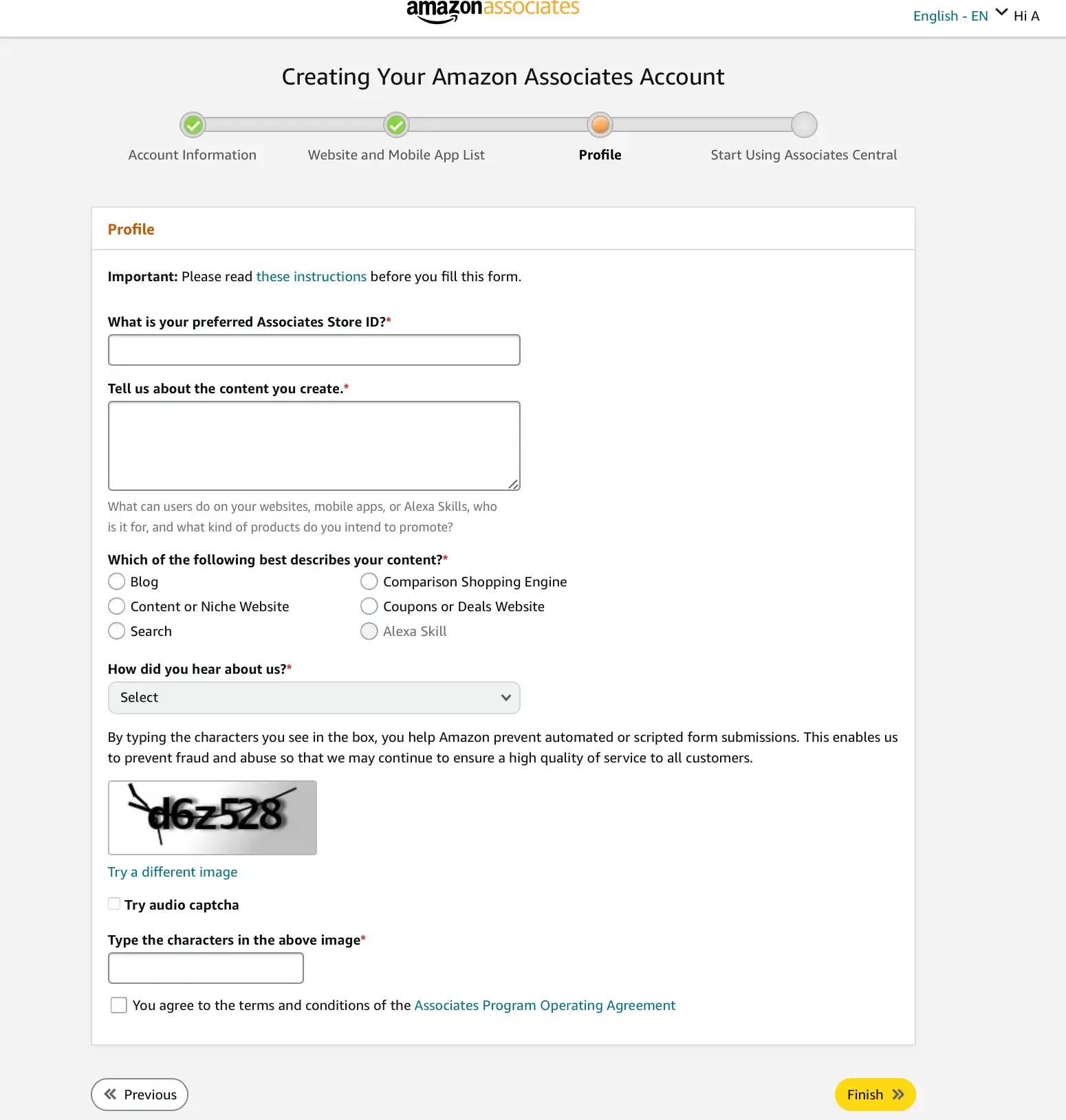 tab to enter your preferred store id and content details, how to become an amazon affiliate