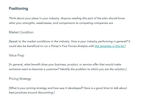 positioning template