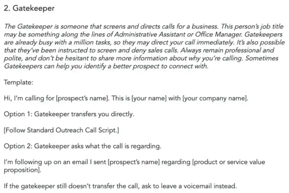 gatekeeper cold call template