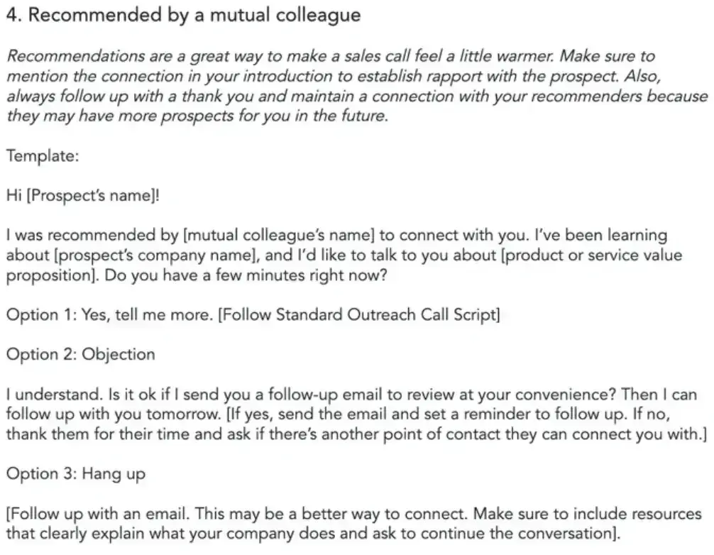 recommended by a mutual colleague cold call template