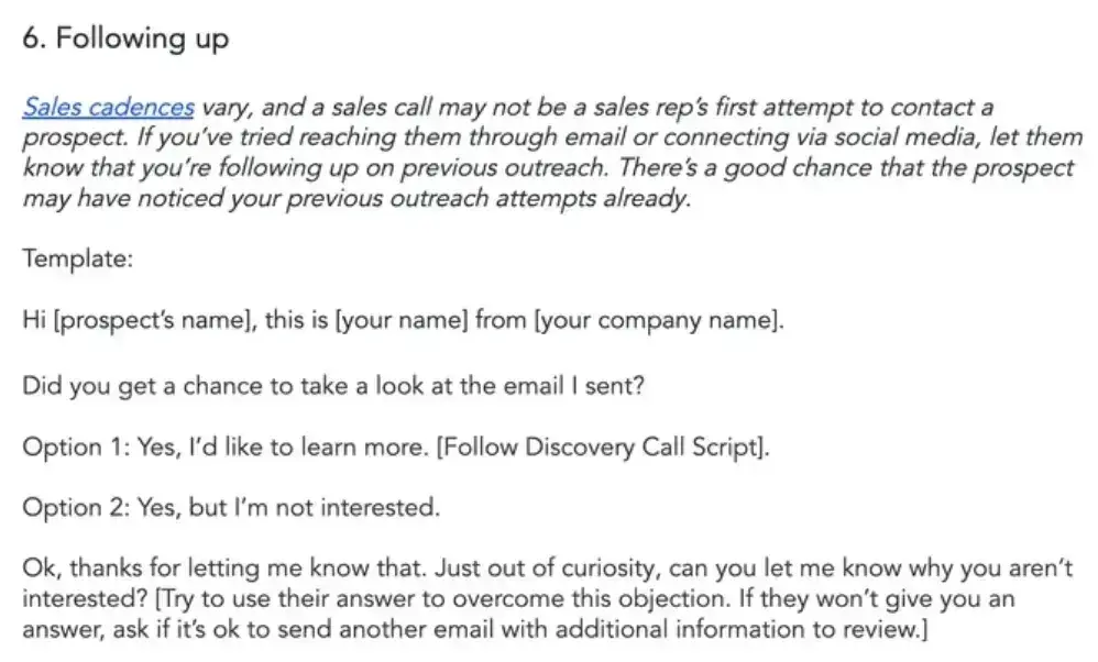 follow-up cold call template