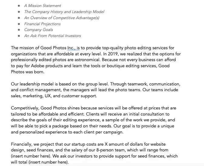 executive summary, ecommerce business plan template