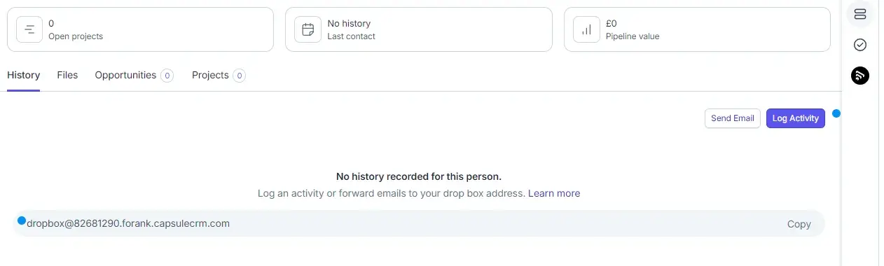 a screenshot from capsule crm shows where you can email a contact.