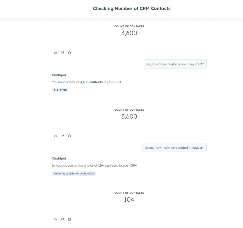 a screenshot of chatspot’s chat shows our interaction when i tested the generative ai.