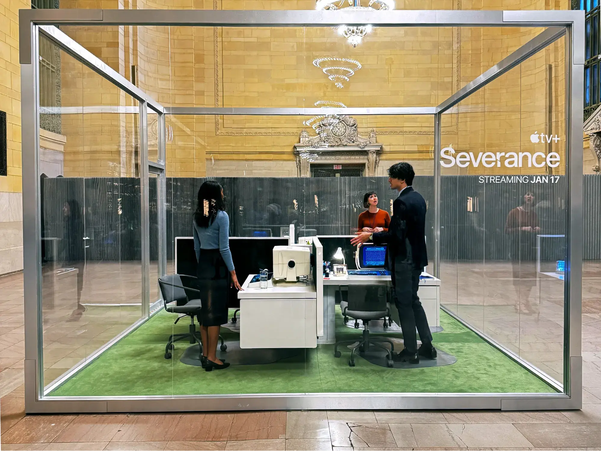 The cast of the television show “Severance” displays an integrated marketing strategy by  promoting their show with a PR stunt.