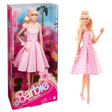 mattel’s barbie doll dressed like margot robbie’s character from the barbie movie