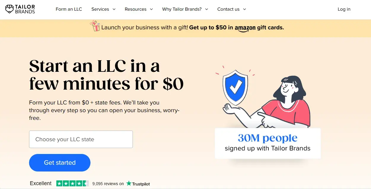 image showing tailor brands homepage