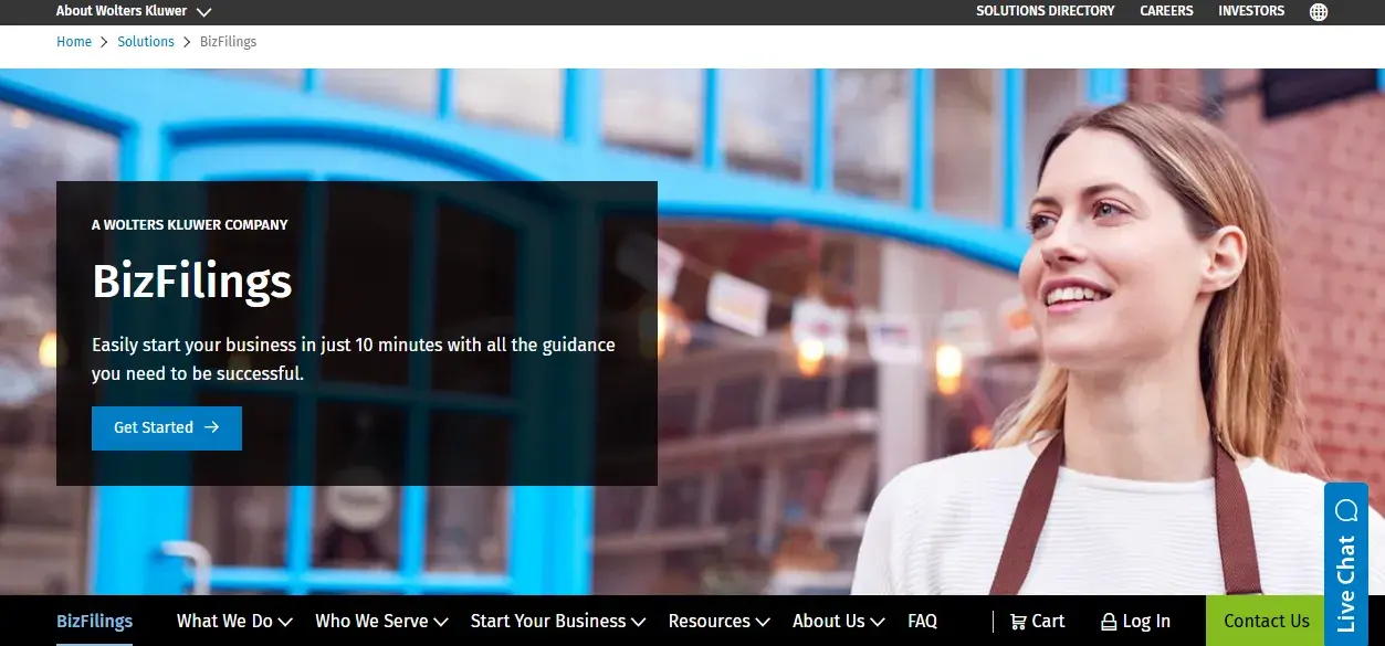 image showing bizfilings homepage