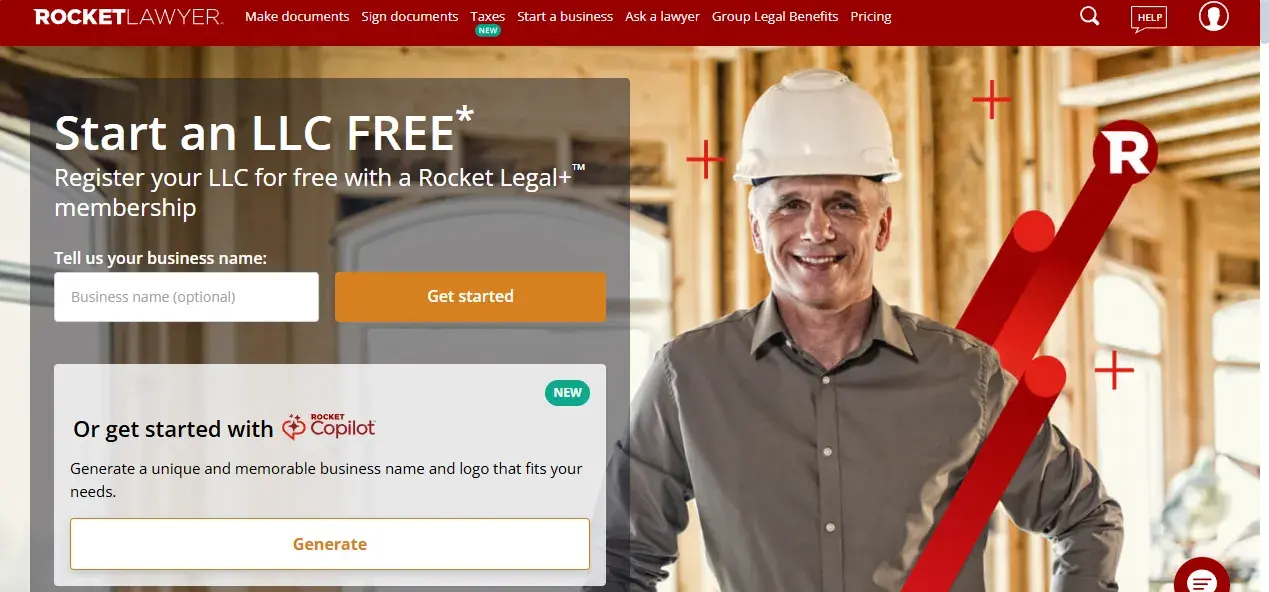 image showing rocket lawyer website