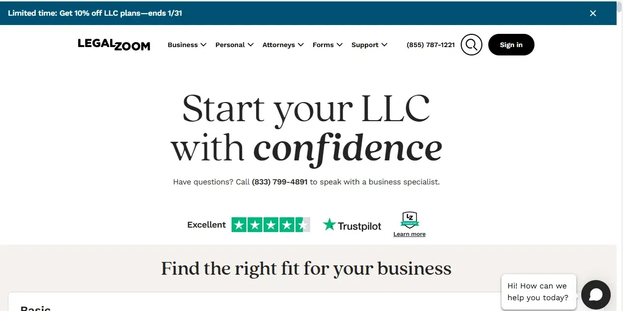 image showing legalzoom website