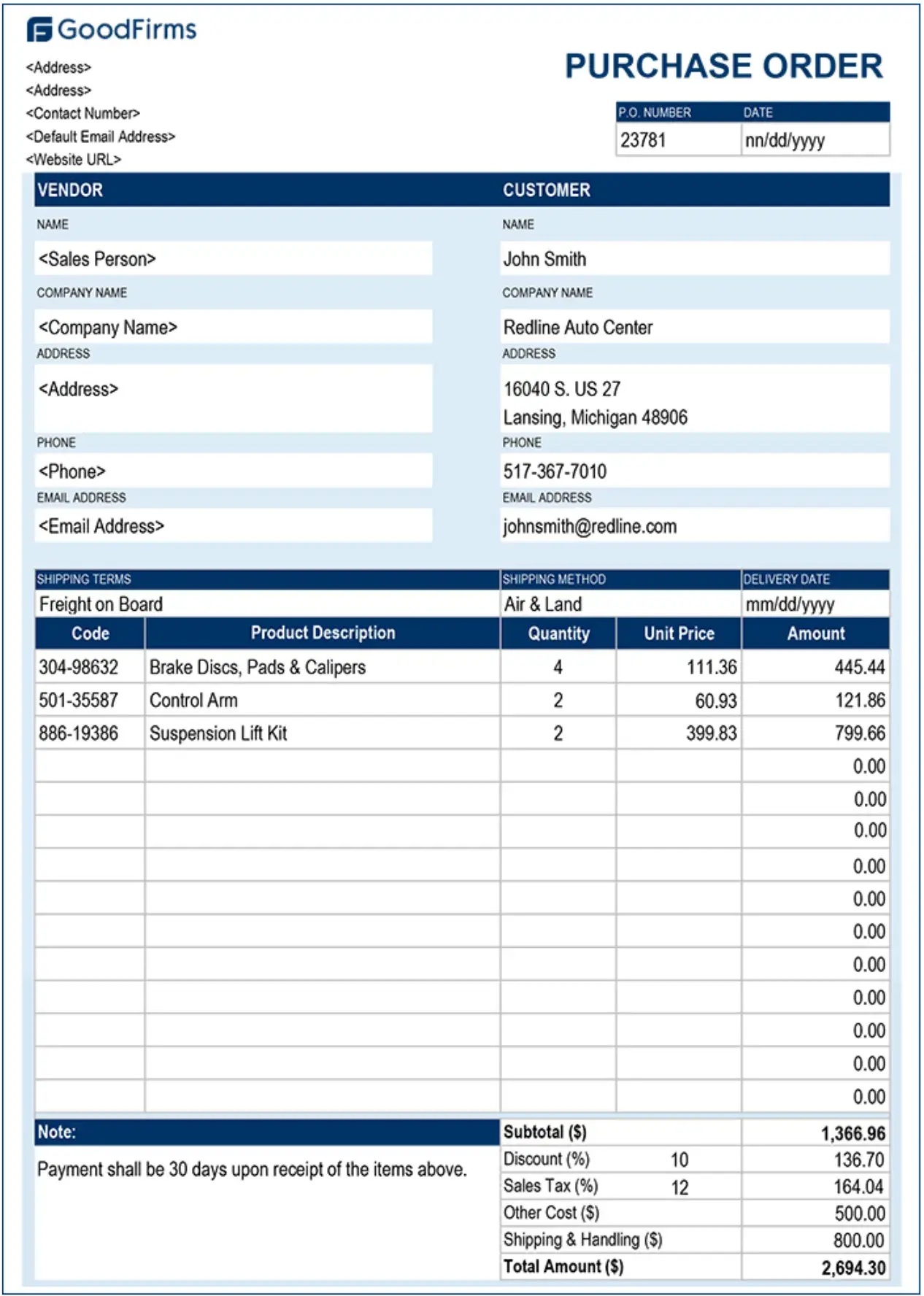 hard copy po, issue purchase order