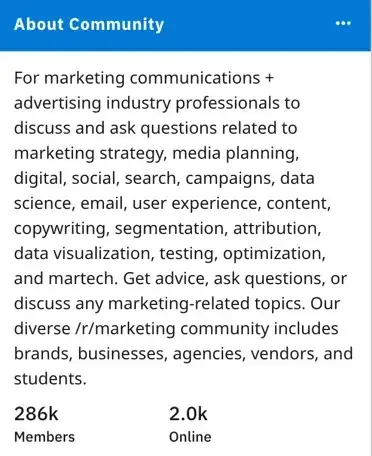 reddit advertising step four. screenshot shows community sizes.