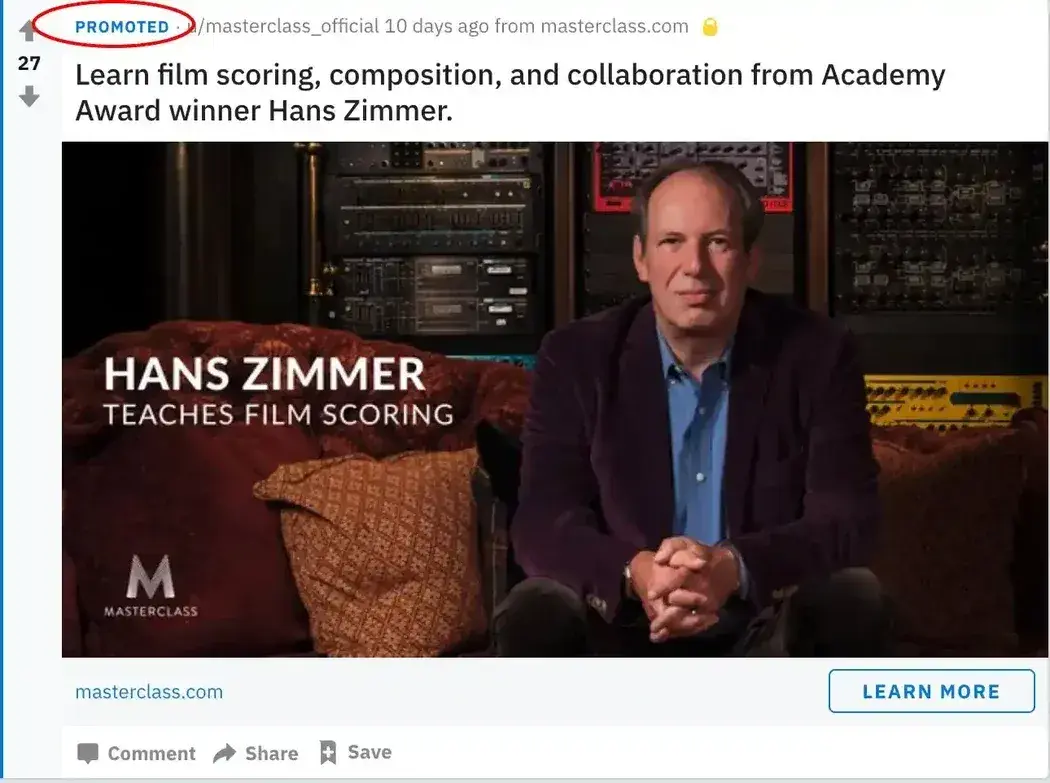 reddit ad examples: reddit paid sponsored post example
