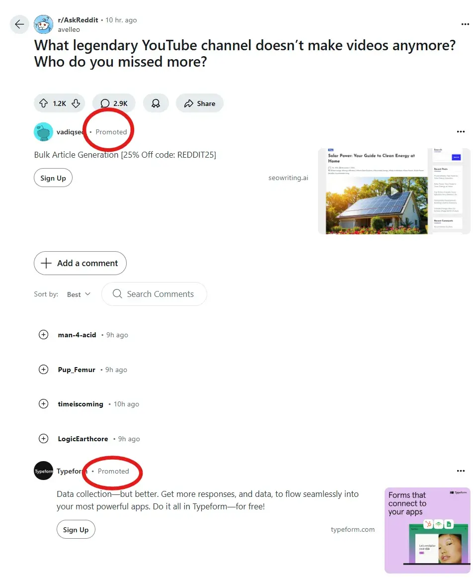 reddit ad example in reddit comments.