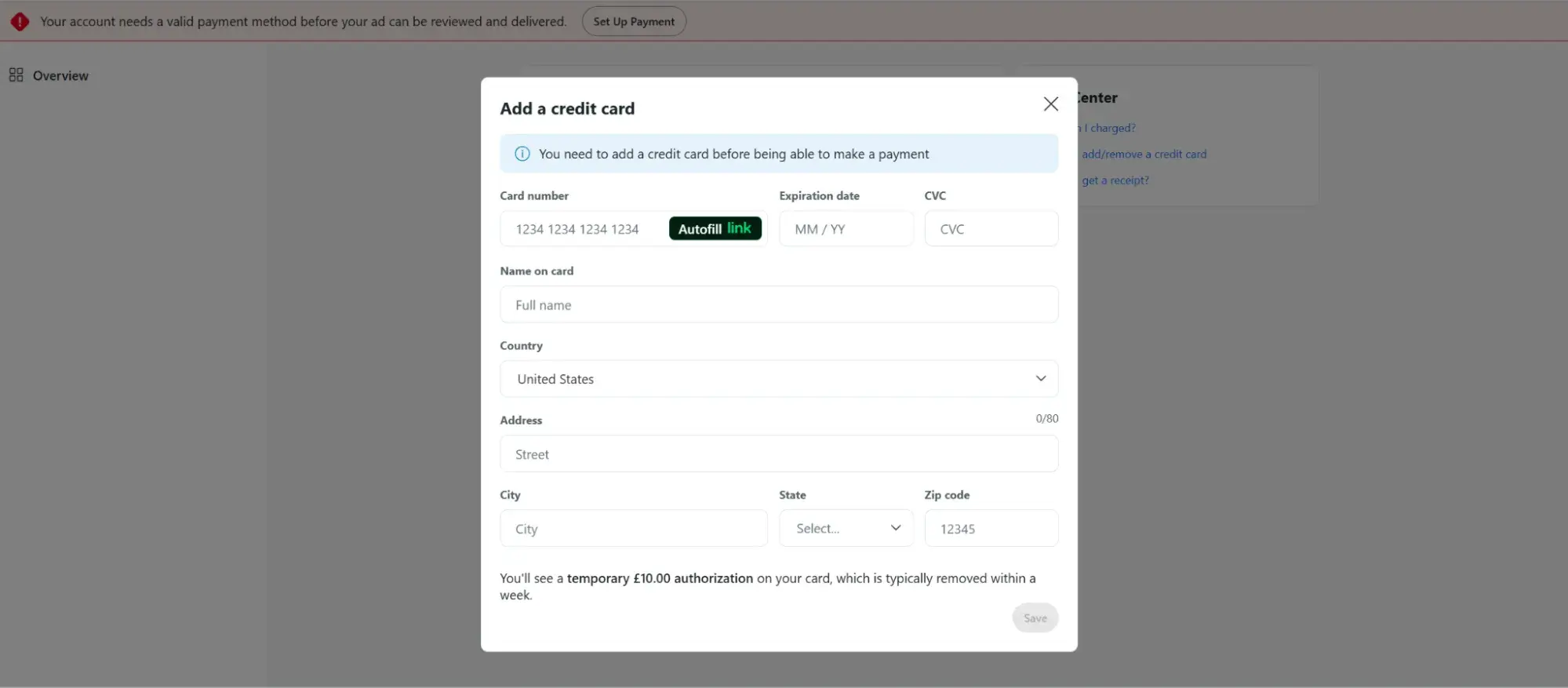 screenshot of reddit advertising asking for payment details.