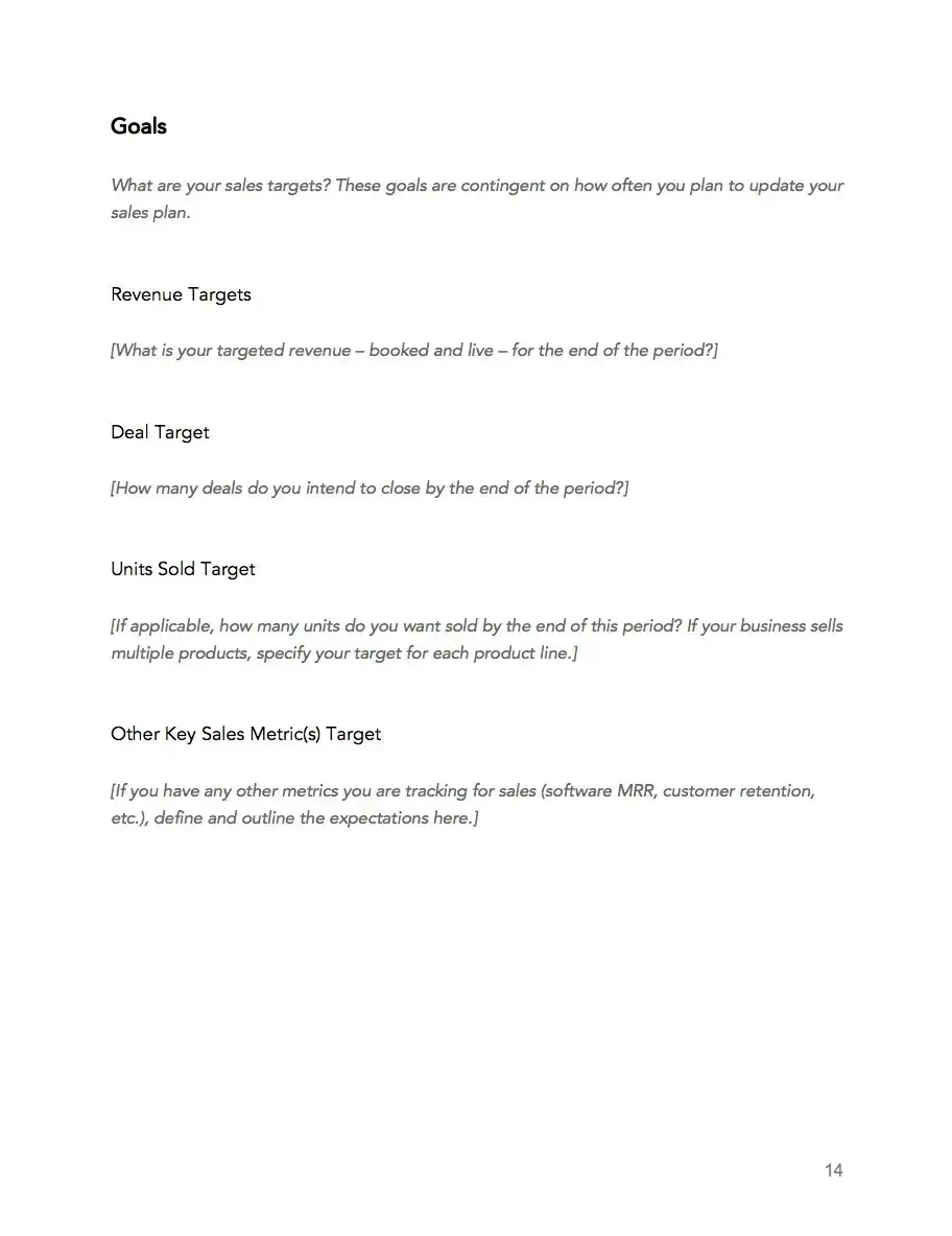  a screenshot of a page from hubspot’s sales plan template