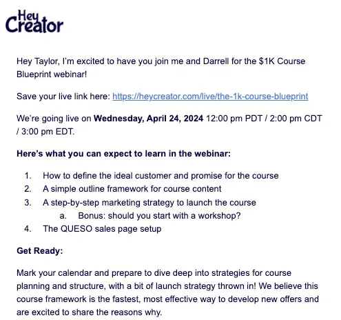 hey create course webinar