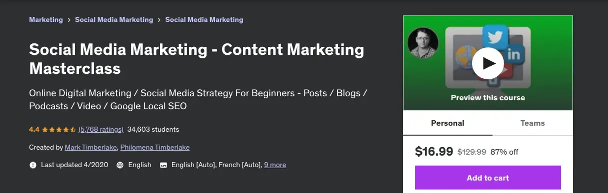 best social media marketing courses, social media marketing masterclass by mark timberlake and philomena timberlake