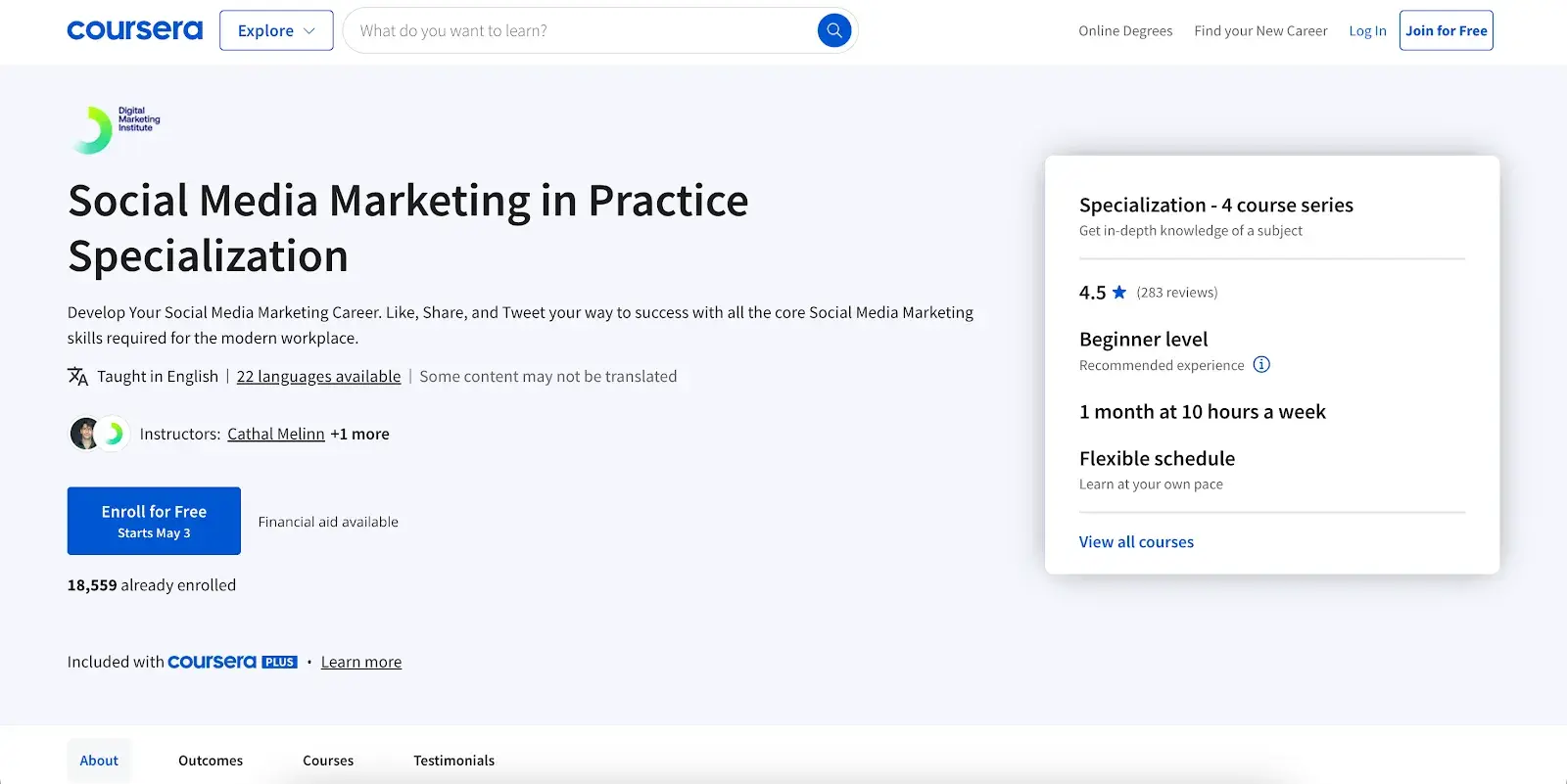 best social media marketing courses, social media marketing in practice specialization by the digital marketing institute creator: digital marketing institute