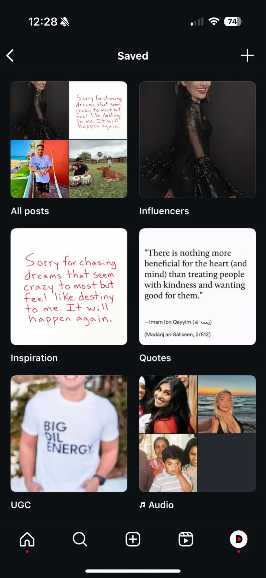 screenshot showing examples of “collections” on instagram