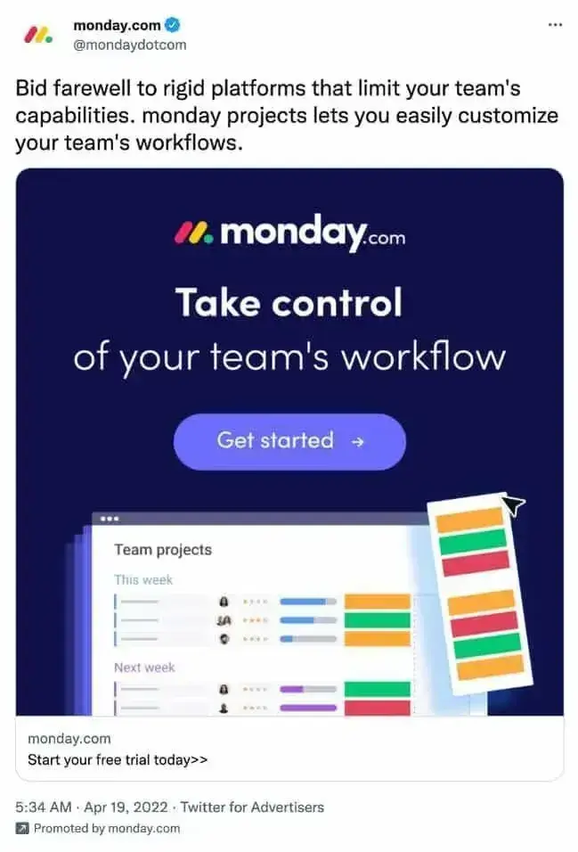 x post from monday.com showing their social media strategy