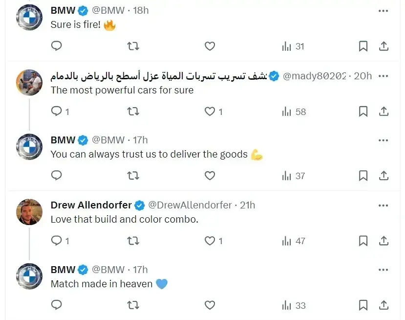 bmw social replies on x