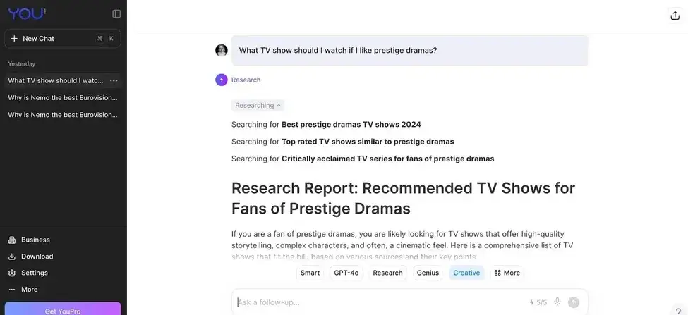 best ai search engines, you.com