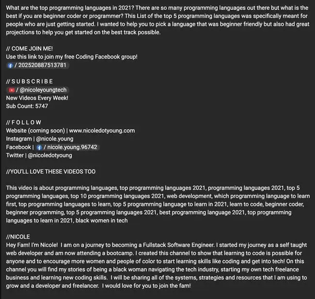 youtube description, nicole . young