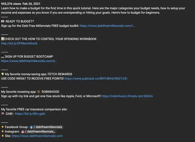 youtube description, debt free millennials