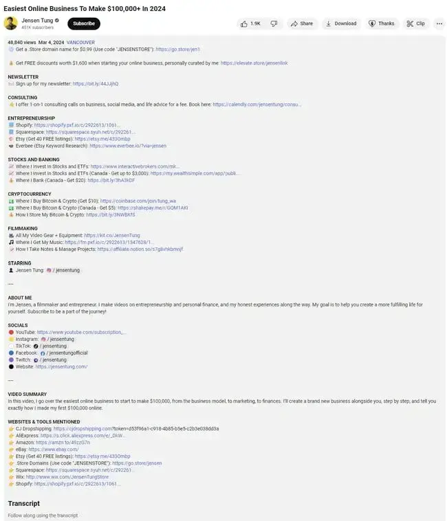 youtube description, jensen tung