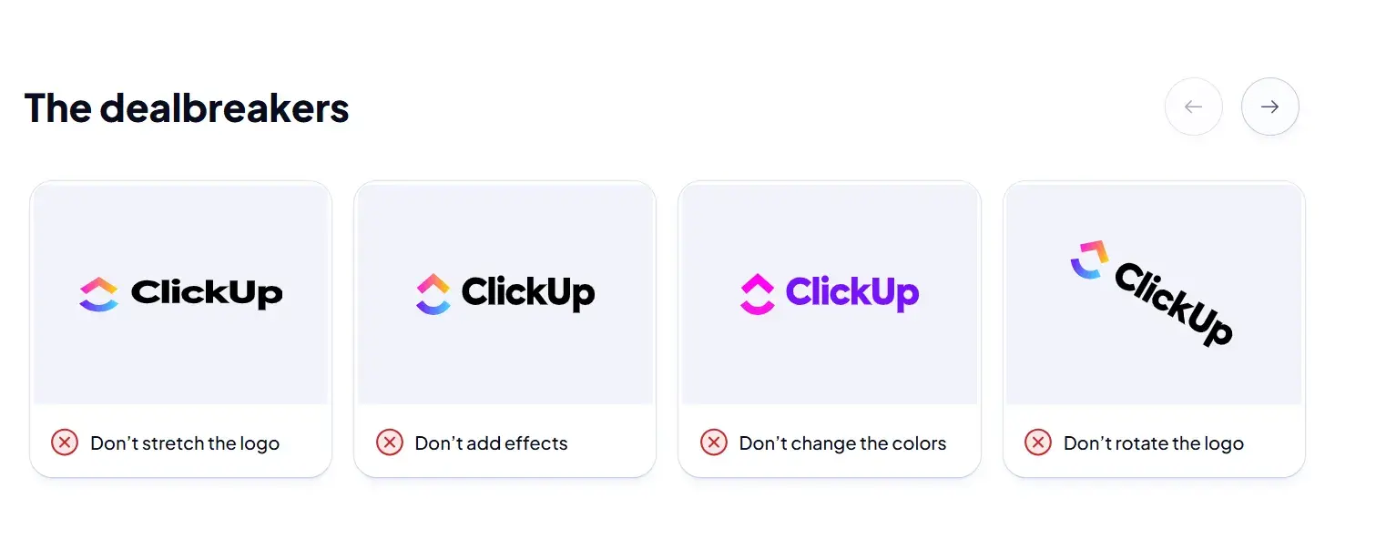 clickup brand style guide: incorrect usage examples