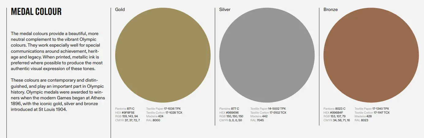 olympics brand style guidelines on medal colors