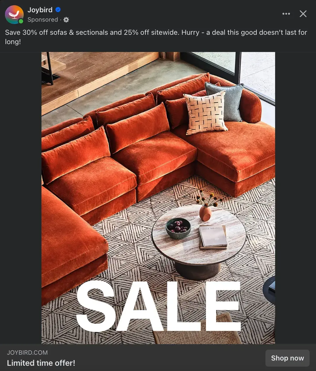 joybird facebook cta example