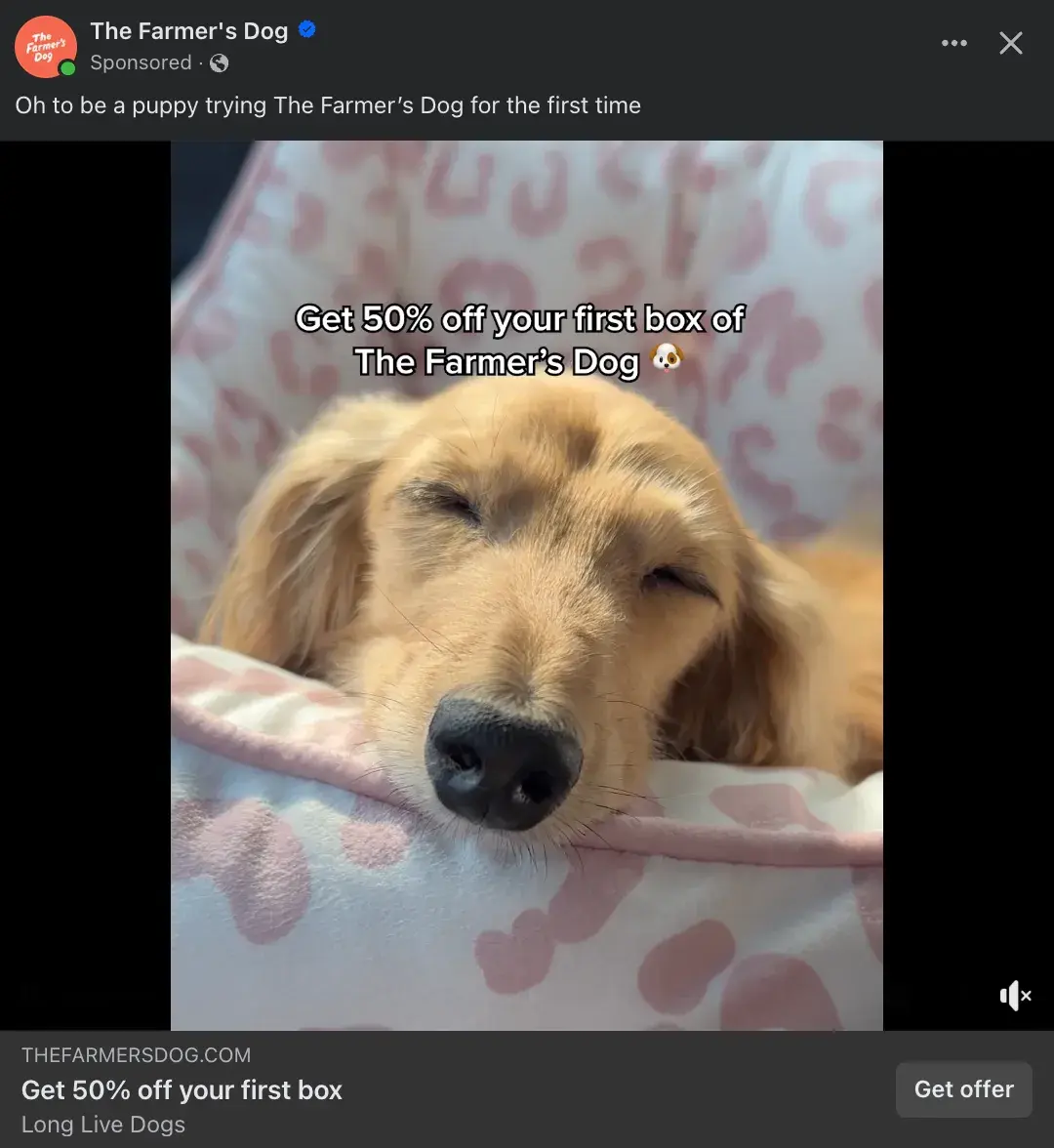 the farmer’s dog facebook cta example.