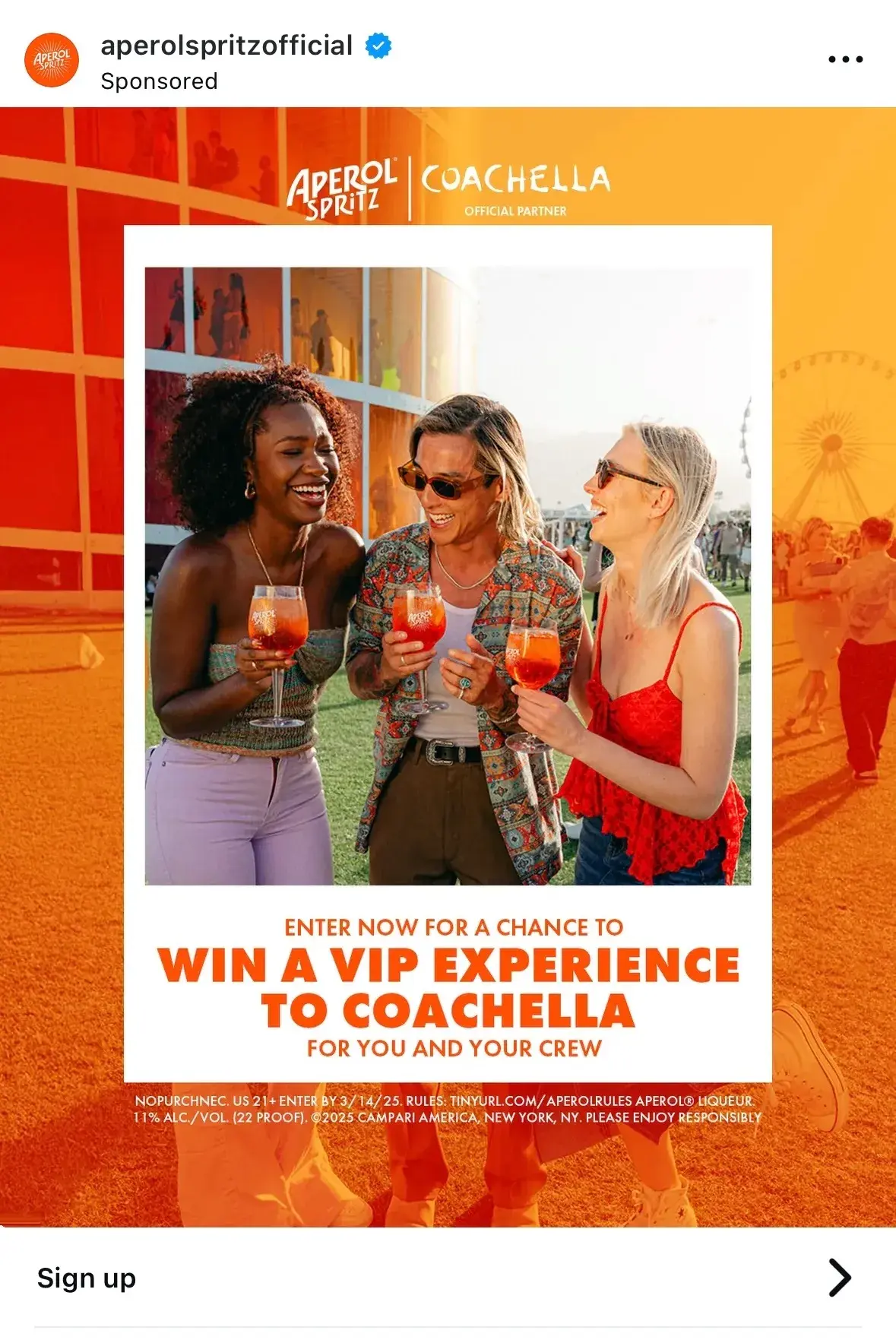 aperol spritz instagram cta example.
