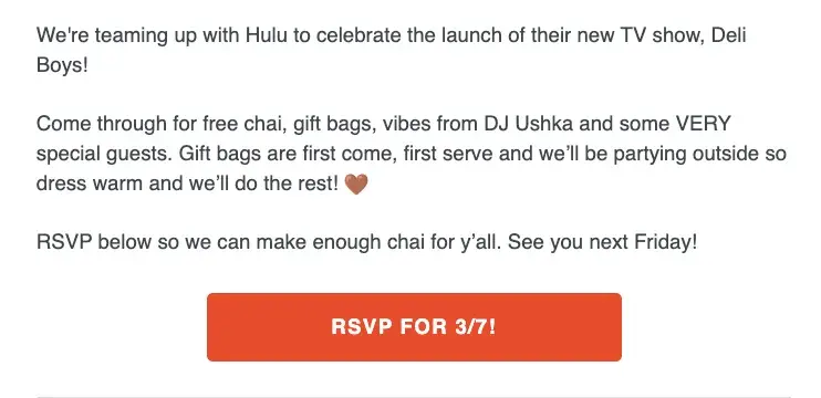 kolkata chai co. email cta example.