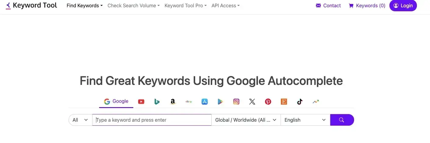 keywordtool.io is an easy to user free seo keyword research tool