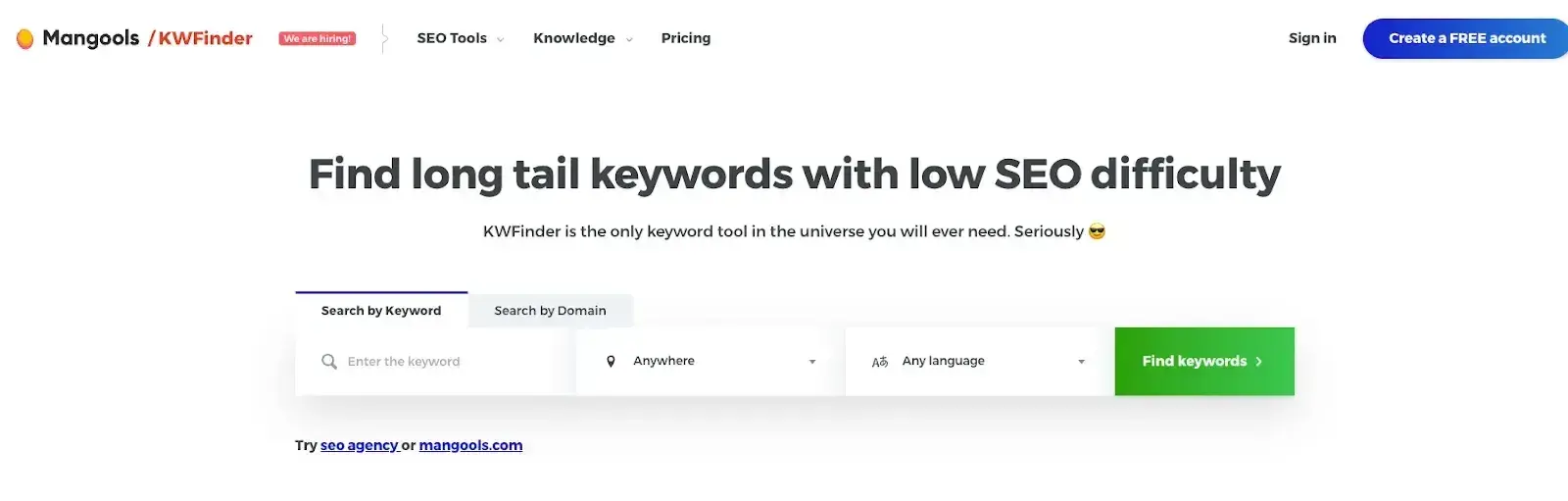 kwfinder is a free, easy-to-use seo research tool.