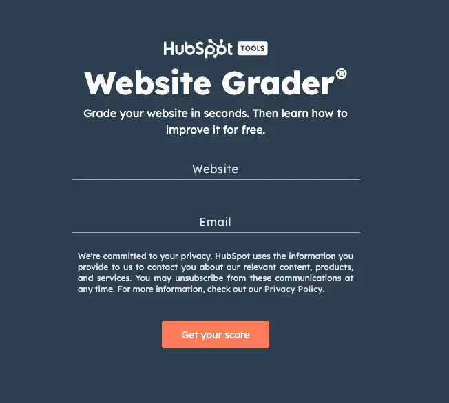 hubspot website grader homepage for lead generation website