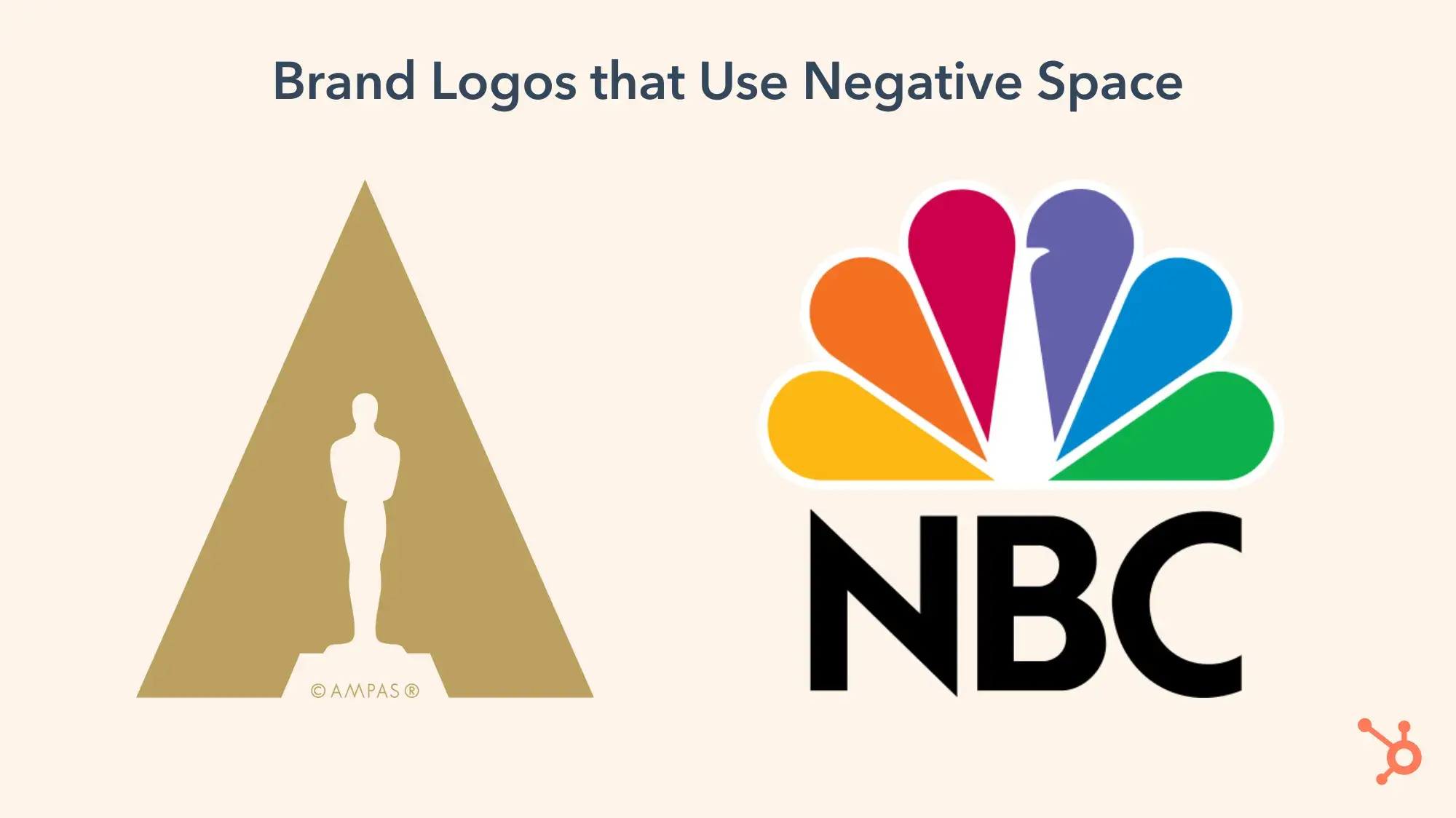 brand logos that use negative space. logo for the academy of motion pictures arts & sciences logo (left) and nbc’s logo (right).